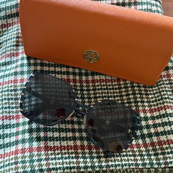 Tory Burch Navy and Gold Sunglasses with Orange Case prescription glasses - Picture 1 of 6